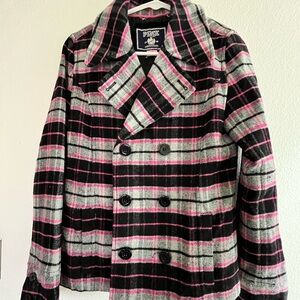 Y2K PINK Victorias Secret Plaid Pea Coat Pockets Size Small